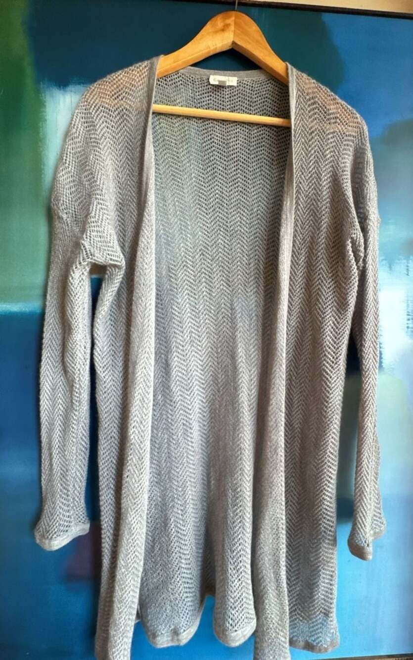 Garnet Hill Open Knit Cardigan Duster Size L Gray Cashmere Cozy Luxe Layering
